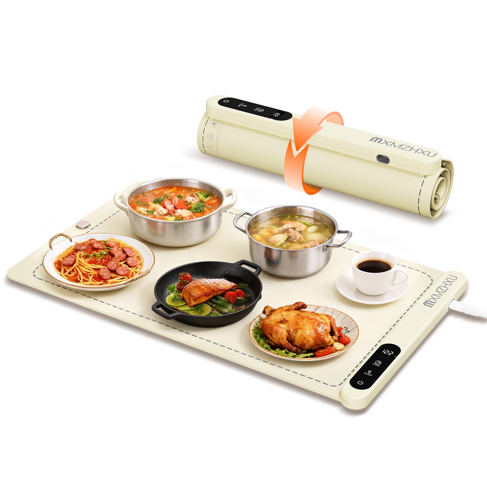 Warmhalteplatte Elektrisch, Graphen Warmhaltematte, 6 Einstellbare Temperatur Wärmeplatte Essen, 0-6H Zeitschaltuhr Wärmetablett für Versammlungen, Partys, Buffet (weiß)