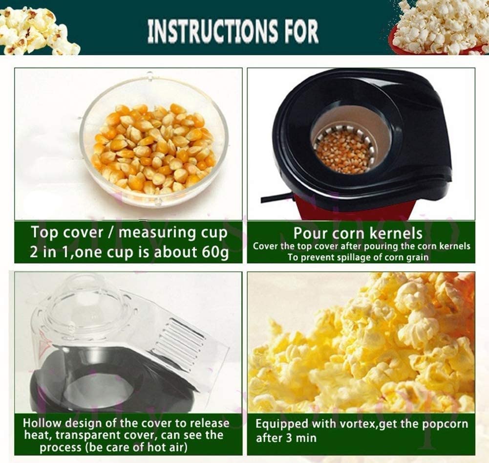 Macchina per Popcorn Macchina per Popcorn, Senza Olio Macchina per Popcorn ad Aria Calda Veloce con Design a Bocca Larga, Perfetta per Guardare Film e organizzare Feste in casa, Sana, 1200 W