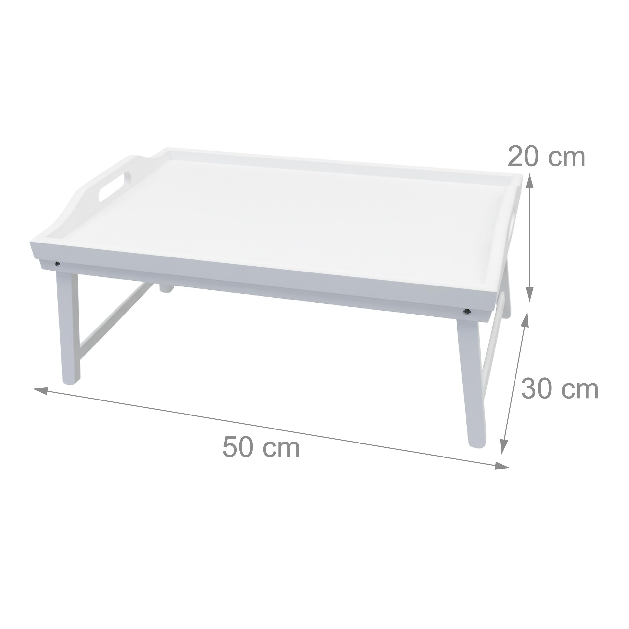 Vassoio da Letto Relaxdays, bambù, HxLxP: 20 x 50 x 30 cm, con Piedini, Maniglie, Colazione in Letto, Bianco