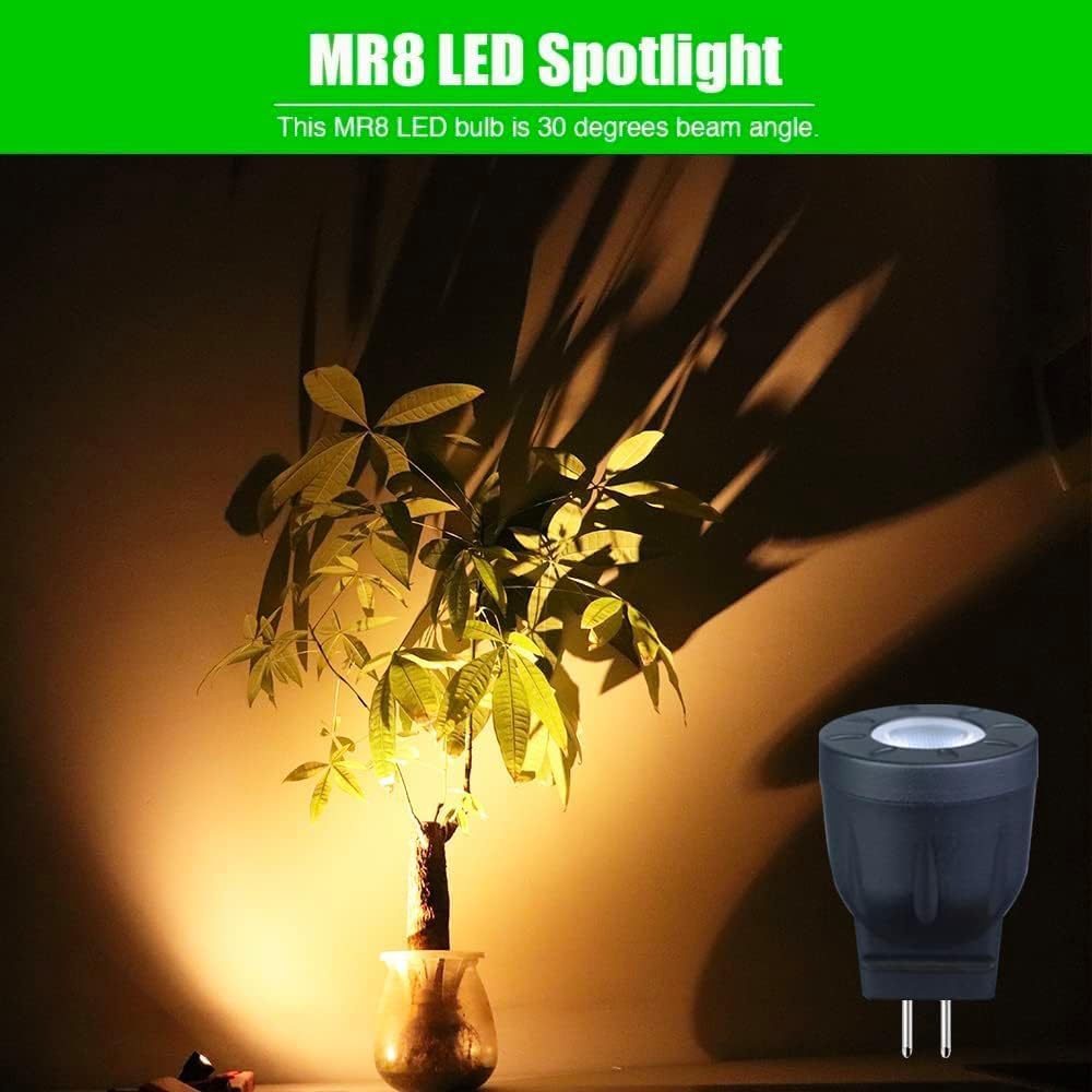 MR8 LED Bulb 12V, MR8 LED Spotlight 10W 20W Halogen Lamp Replacement GU4.0 Base Warm White Color 2700K for Indoor and Outdoor Low Voltage Landscape Lighting (4-Pack)