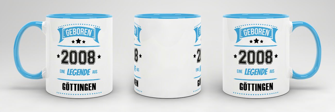 Tassendruck Geburtstags-Tasse Geboren 2008 Eine Legende aus Göttingen Innen & Henkel Hellblau/Geschenk/mit Spruch/Mug/Cup/Becher/Qualität Made in Germany Küche, Haushalt & Wohnen