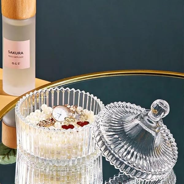 SYglass Glass Candy Dish With Lid Clear Sugar Storage Box Crystal Covered Candy Bowl Apothecary Food Buffet Container Holder For Decorative Flour Cookie and Sugar, M by SYglass - Image 4