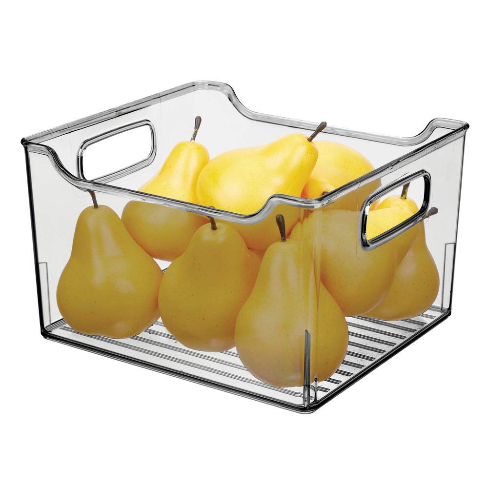 mDesign 4er-Set Aufbewahrungsbox mit Griffen – hohe Kühlschrankbox zur Lebensmittelaufbewahrung – Ablage aus Kunststoff für den Küchen- oder Kühlschrank – rauchgrau
