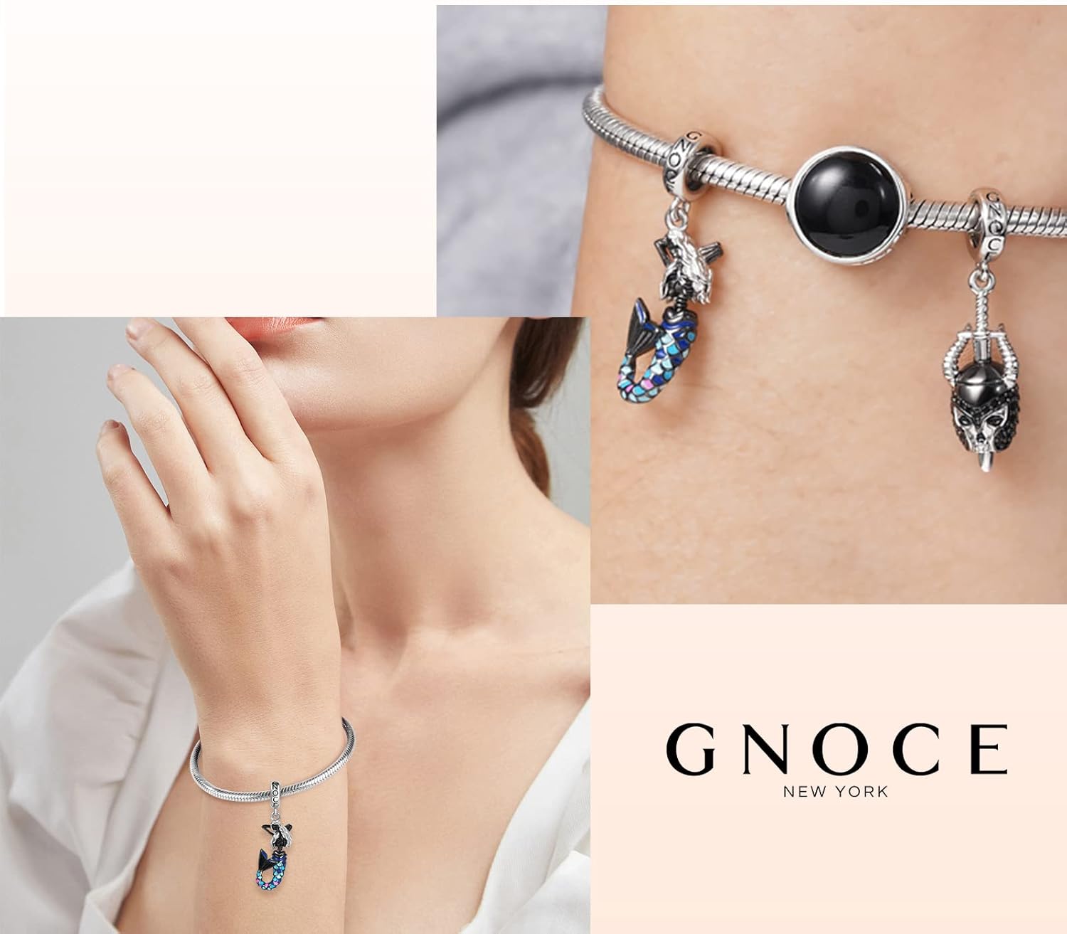 GNOCE Ballet/Sleeping Mermaid Pendant Dangle Charm 925 Sterling Silver Charms For Women Wife Jewelry Gift Fits Bracelets/Necklace (Skully Mermaid)