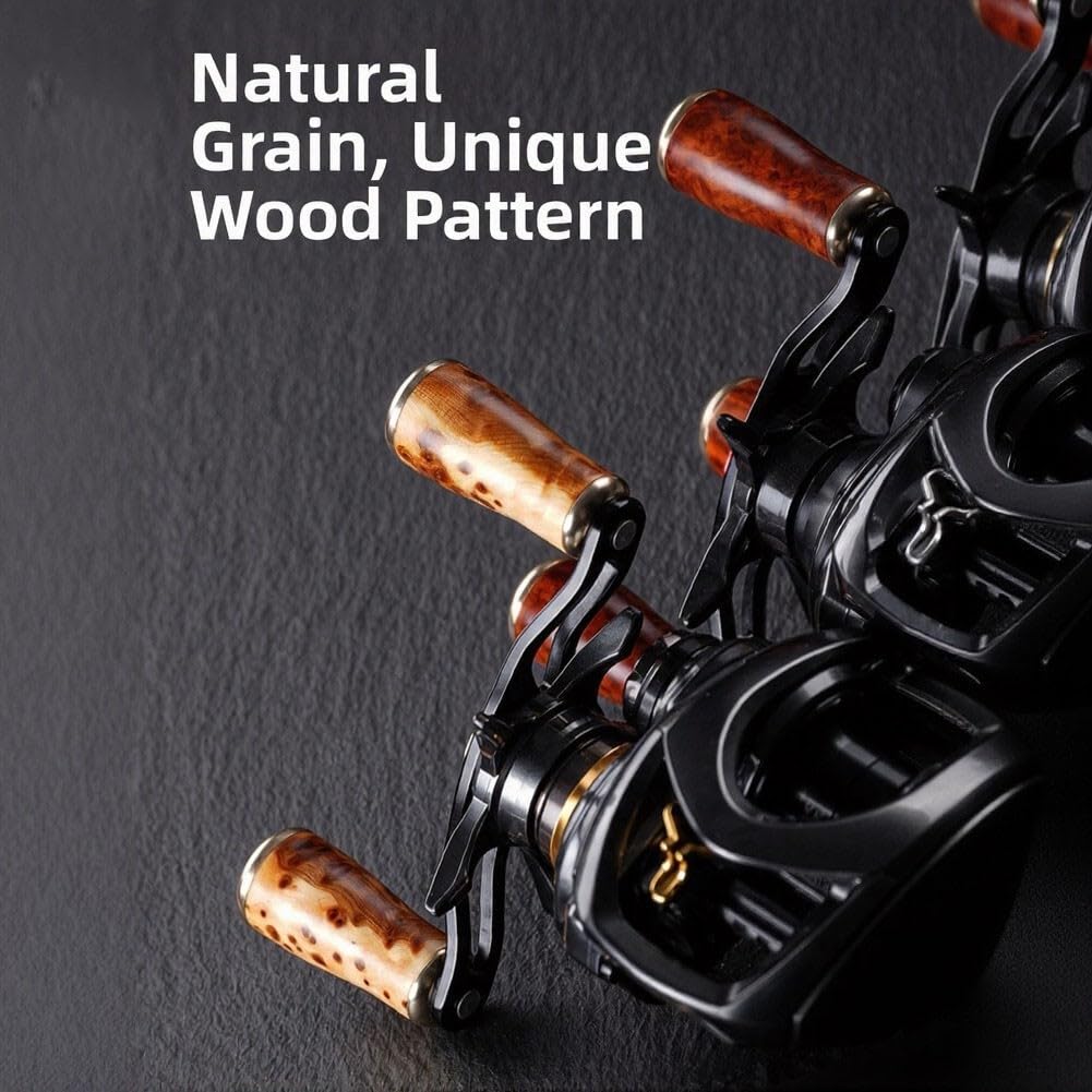 Manopola in legno per mulinello da pesca, impugnatura rivestita a 6 strati con guarnizione in gomma per mulinelli da lancio e spinning, ricambio antiscivolo per tutte le stagioni (Thuja 2 pezzi)