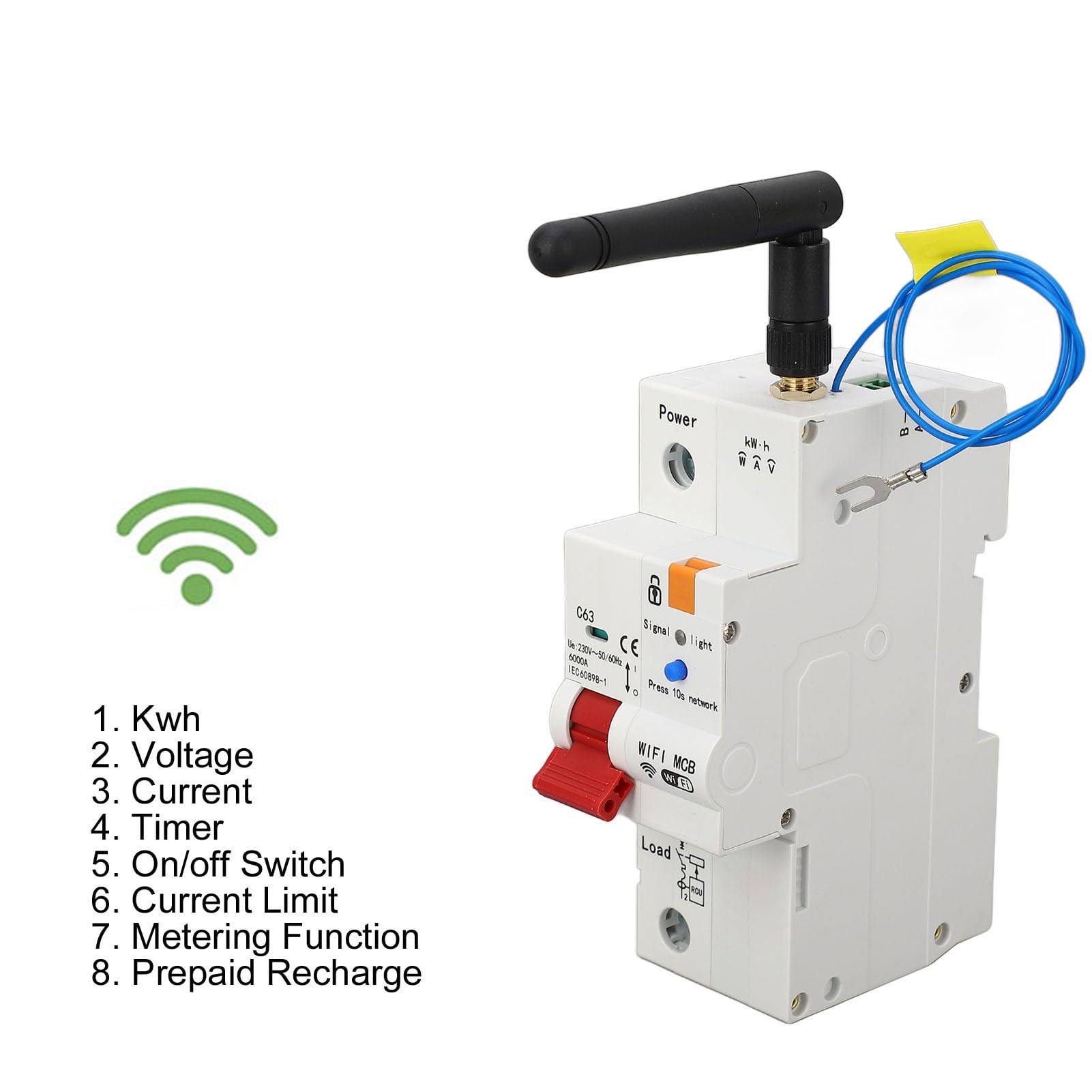 Interruttore Automatico WiFi Intelligente con Commutazione Programmata per PC Domotico Ritardante di 1P 63A per Casa, Ufficio