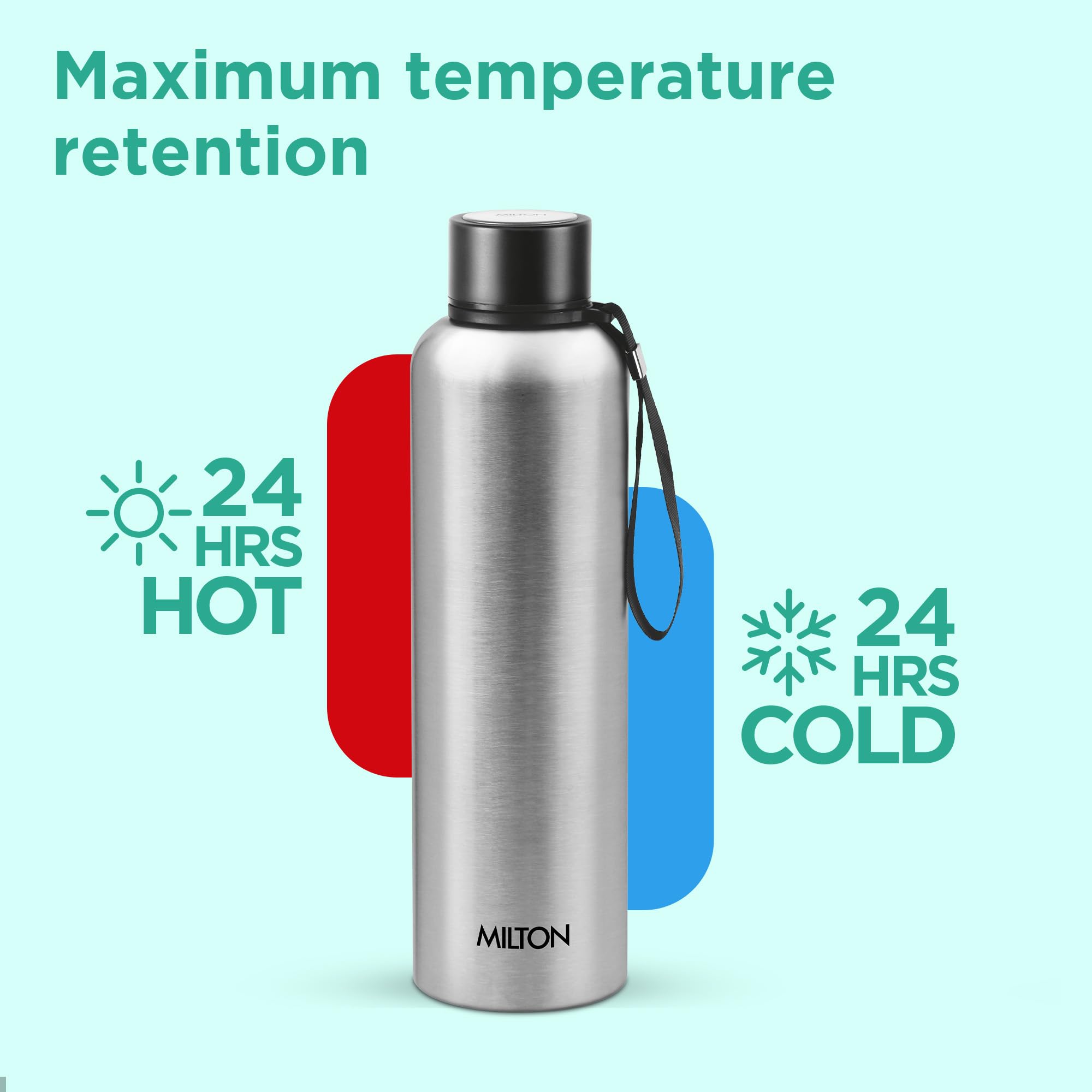 Milton Aura 1000 Thermosteel Flasche 1,05 Liter silber | 24 Stunden heiß und kalt | leicht zu transportieren | rost- & auslaufsicher | Tee | Kaffee | Büro | Fitnessstudio | Zuhause | Küche | Wandern |