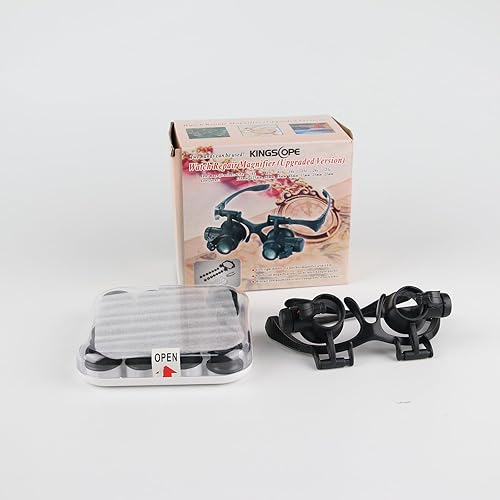 Miniatura 7 de Lupa de reparación de reloj de doble ojo iluminada LED lupa lupa diadema -8 lentes intercambiables: 2.5X/4X/6X/8X/10X/15X/20X/25X