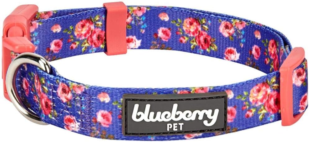 Blueberry Pet7 Patterns Spring Scent Inspired Rose Print Irish Blue Adjustable Dog Collar, X-Small, Neck 8"-11"