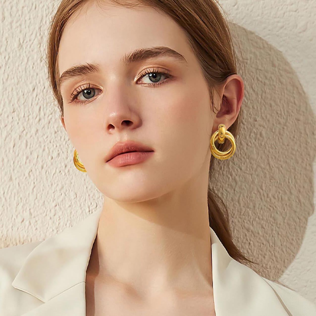 6 Pairs Gold Dangle Earrings for Women, 14K Gold Plated Earrings Geometric Knot Drop Huggie Earrings Trendy Jewelry Gifts - Image 8