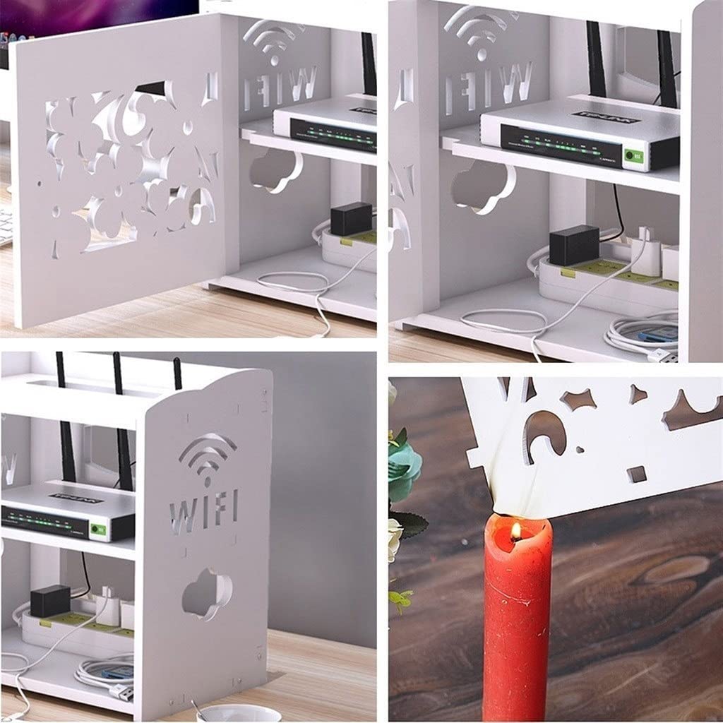 Étagère Flottante pour Maison connectée avec Porte pour routeur, Modem, câbles, Prises et Fils - Support de Rangement Multifonction