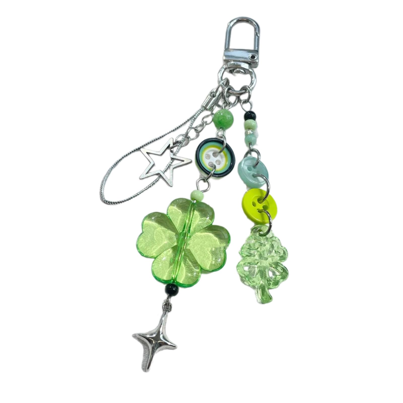 NEWFT Handmade Beaded Bowknot Phone Chain Four Clovers Cellphone Charm Keyring