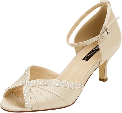 ERIJUNOR Zapatos de baile de satén plisado con correa de tobillo y tacón bajo para mujer