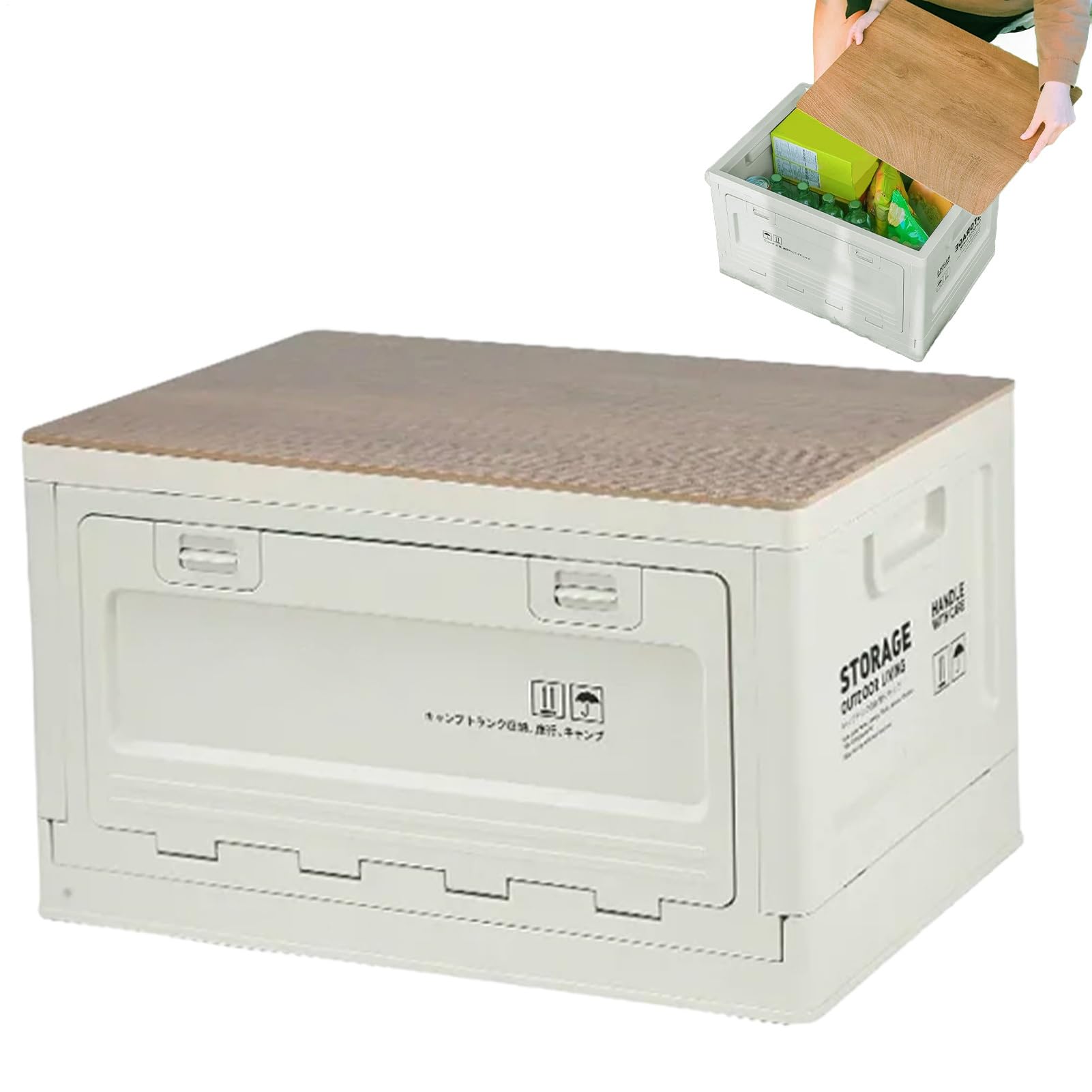 Faltbare Aufbewahrungsbox mit Deckel, 50 l, faltbarer Organizer | für Camping im Freien, Stapelbox, Organizer, Holzschneidebrettdeckelbehälter 50 -