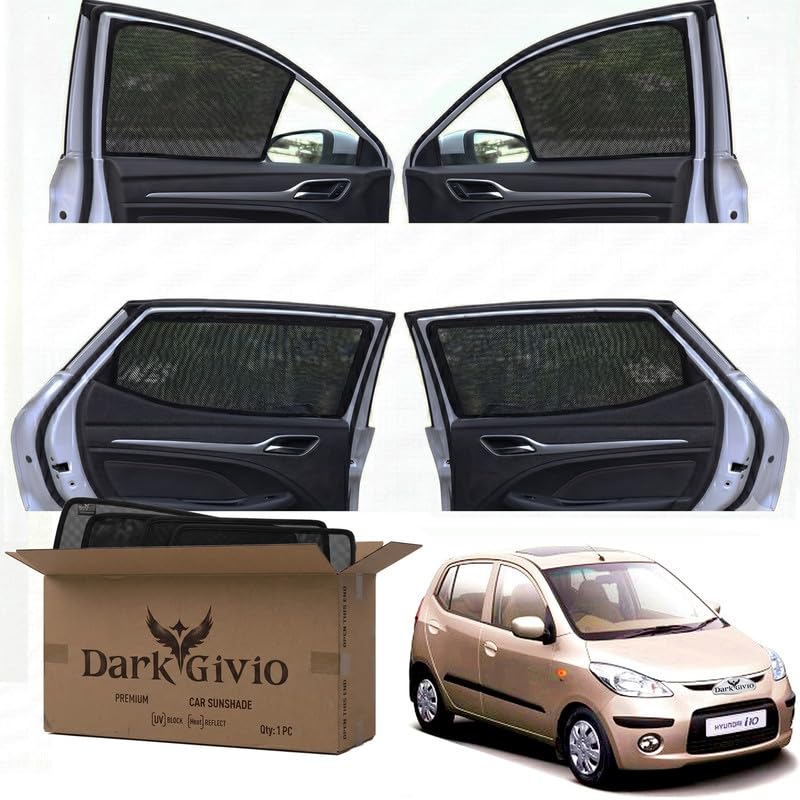 Image of Car Window Sun Shade Protector for I 10 (T 1) (2007 10) | Exact Fit Non-Magnetic Half Cut Sunshade (Set of 4 /6) | UV Blocker Side Window Car Curtains & Interior Accessory