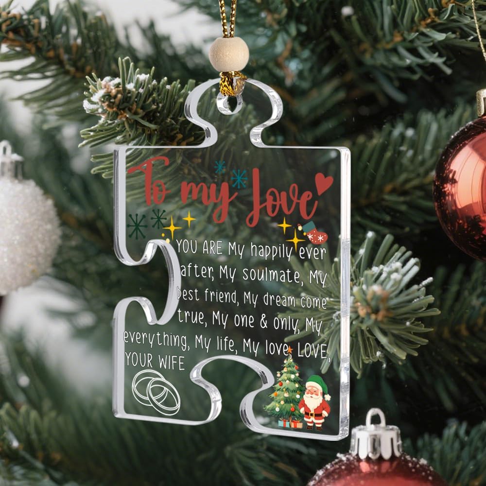 to My Love Puzzle Acrylic Ornament, Romantic Quote Puzzle Piece Hanging Decoration from Wife, Christmas Ornament for Husband, Soulmate Keepsake Hanging YK8 - Image 2