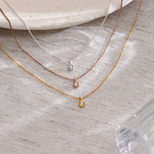 Myka - 1/10 Ct. T.w Lab Created Solitaire Diamond Necklace / Sterling Silver, Rose Gold Plated, Gold Plated, Gold Vermeil / Dainty Jewelry For Her, Women / Gift For Mother's Day, Birthday, Valentine's Day (18K Gold Vermeil) #TOP4