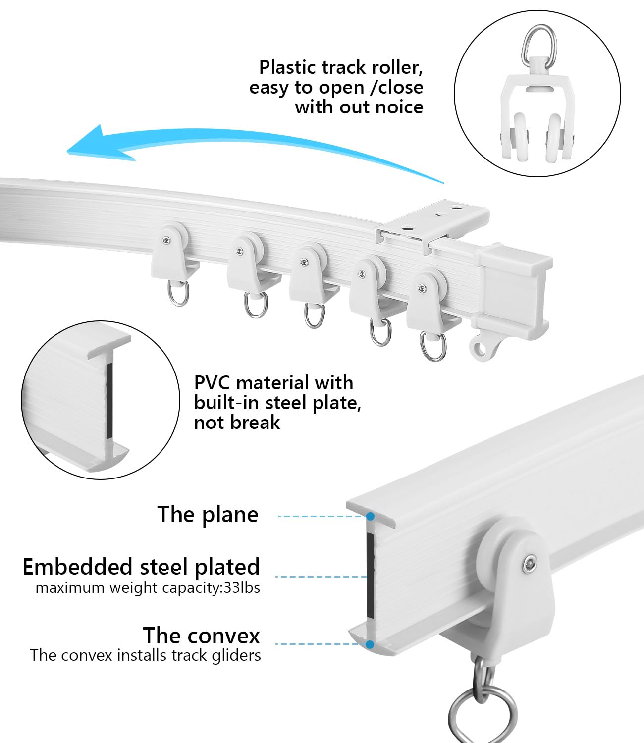 Flessibile Binario per Tende da Soffitto 5 Metri, Binario tenda curva con rulli silenziosi per Divisore per Stanze, camper, tende da doccia, camere da letto e finestre, ecc
