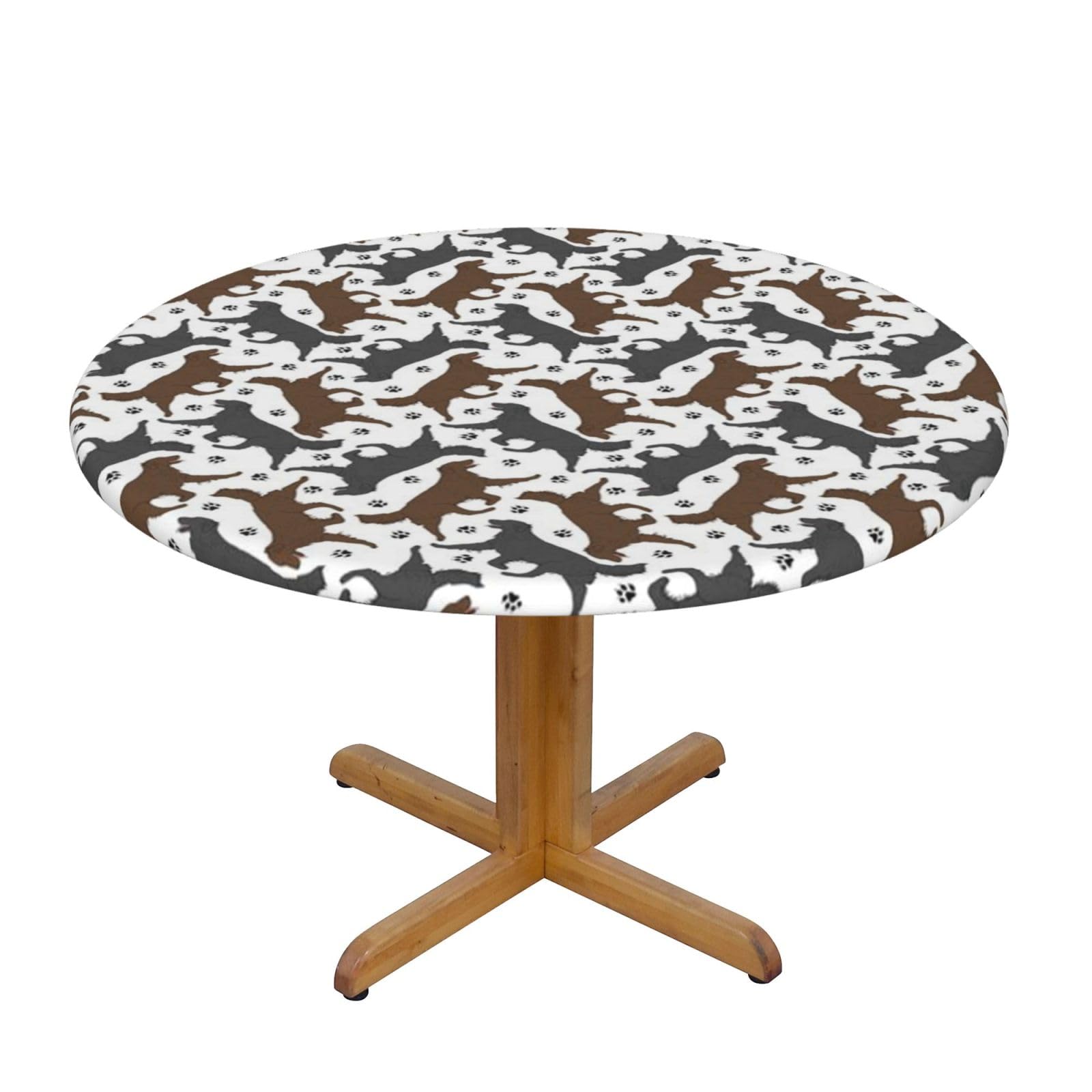 EZDLOWVBA Trotting Flat Coated Retrievers Paw print Round Tablecloth with Elastic Fits Tables Outdoor Tablecloth,Stain Resistant Table Cover for Kitchen Dining Parties