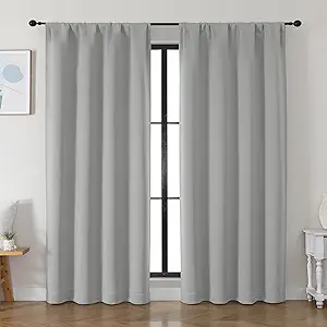 Simplebrand Ava Silver Grey Blackout Curtains for Bedroom 84 Inch Length 2 Panels Set, Solid Thermal Insulated Privacy Living Room Window Treatment Curtains Blackout Drapes, W50 x L84 Inch