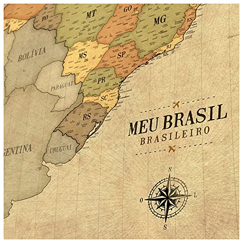 Pôster Mapa do Brasil Vintage A1 (59x84cm) + 220 Pins Adesivos p/Marcar suas Viagens