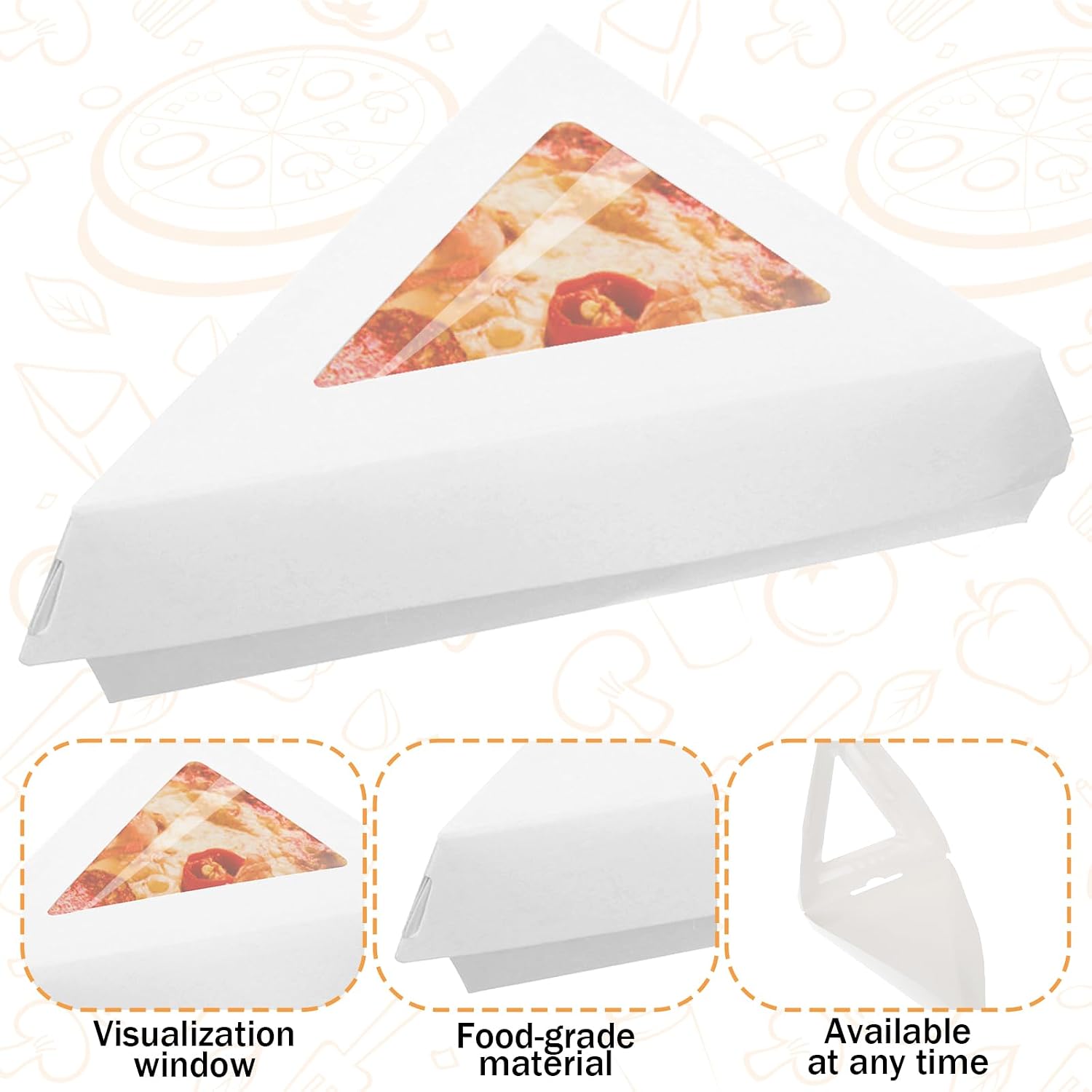 FMOACEN 50 Pack Pizza Slice Boxes with Clear Window for 12-Inch Slices Triangle Shaped Disposable Pizza Storage Containers Food Boxes for Birthdays Weddings and Gatherings Party Supplies, White