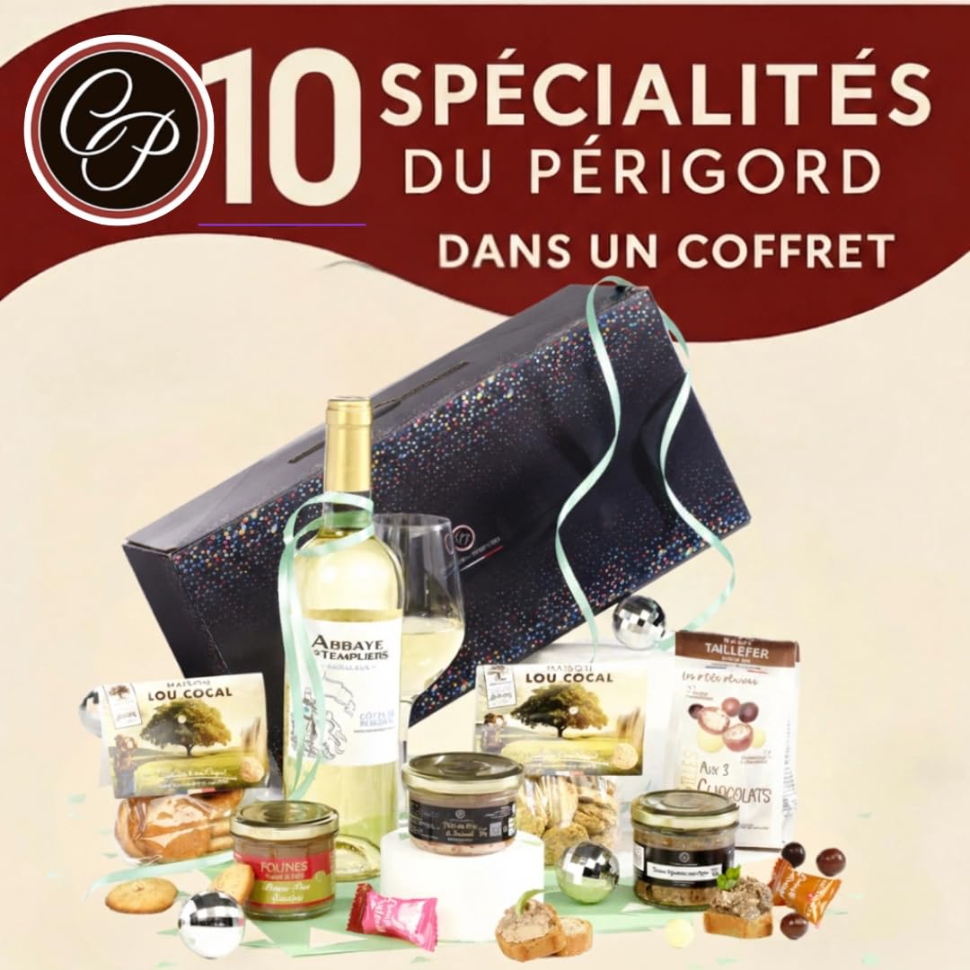 Cellier du Périgord - Panier Gourmand Prestige - Colis Découverte 2025 apéritif, 9 pièces, 458 g hors boisson + vin blanc moelleux AOP Côtes de Bergerac 75 cl
