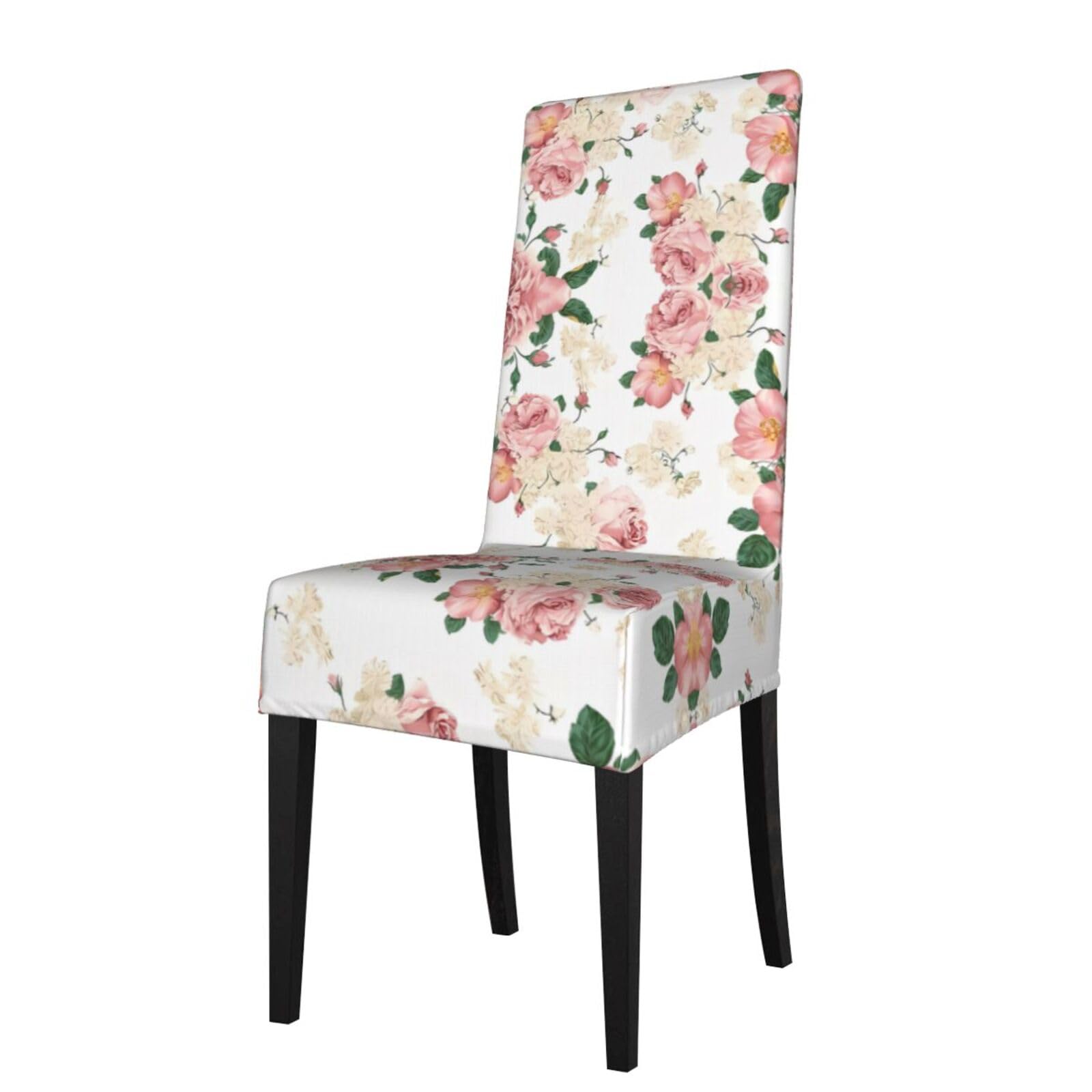 YYHHAOFA Pink Rose Flower with Leaves Prints Protection Cover for Dining Chair - Stretch Slipcovers, Easy Refresh for Your Dining Room & Event Decor