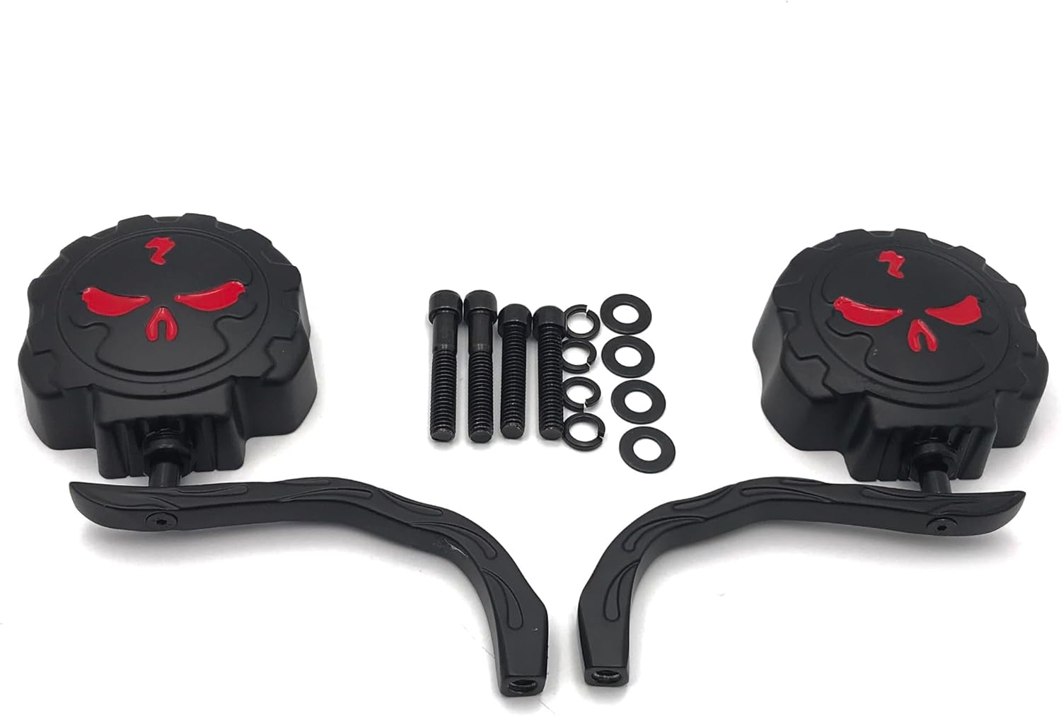 SKULL PIVOT- 8mm/10mm Rearview Side Black HTT Skull Side Flame Handle Mirrors Compatible with Road King Electra Street Glide Ultra