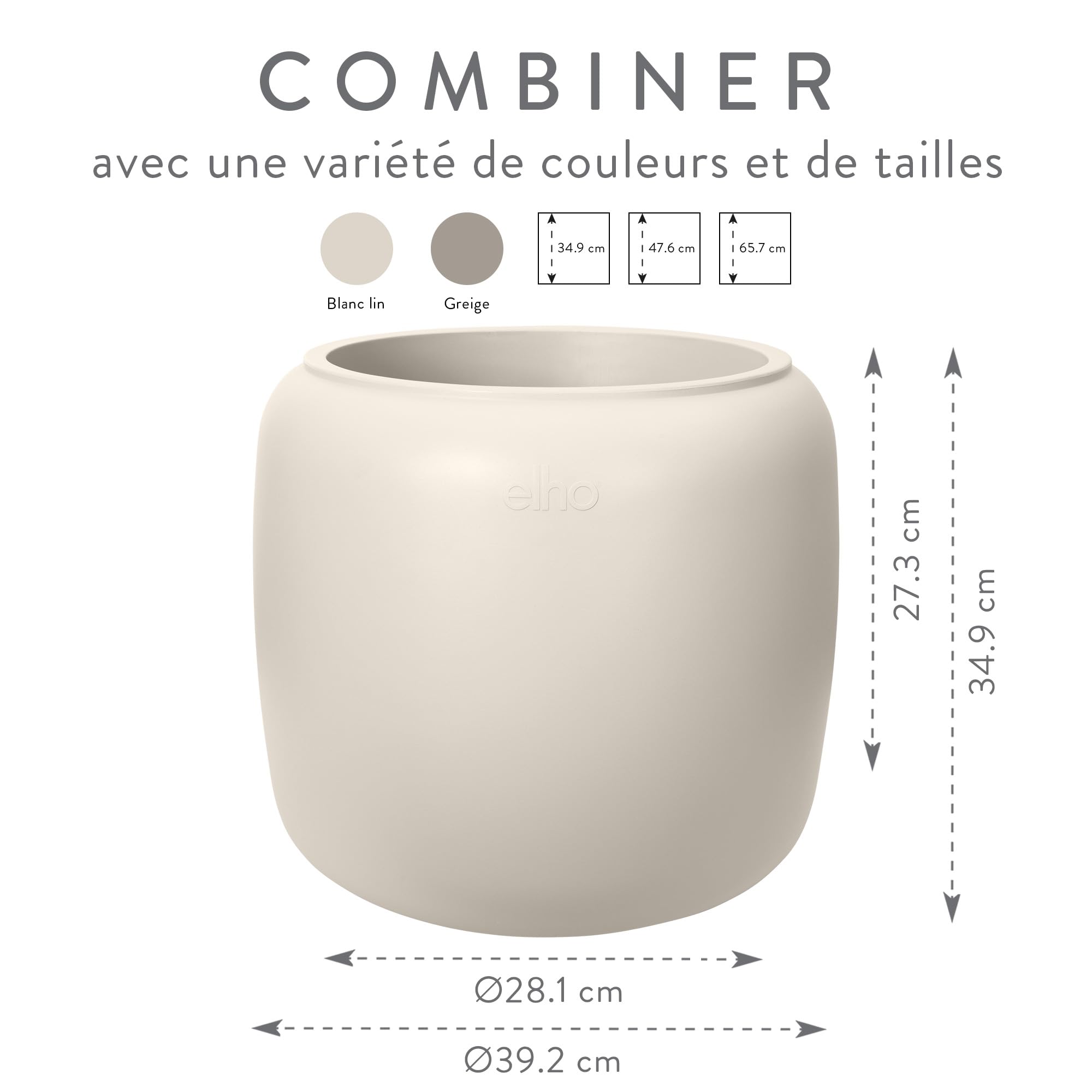 Elho Amber Beads Small 40cm Pot de Fleur - Linen White | Ø 39.2 x H 34.9 cm | Convient à une Utilisation Extérieure | Plastique 100% recyclé