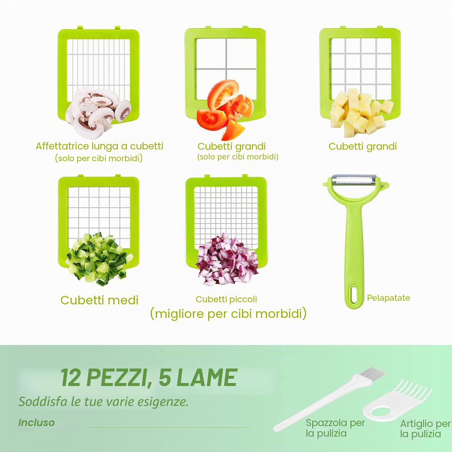 Taglio Legumi Multifunzione 12pcs Manuale Mandolina Decoupe Cubo Taglio Cipolle Rapidamente e Uniformemente