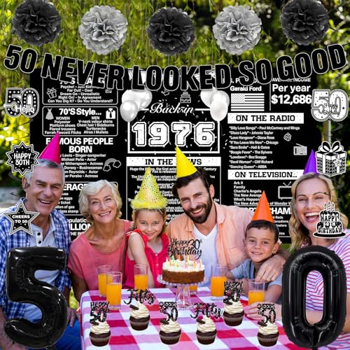 Image of Crenics Black 1976 50th Birthday Decorations for Men Women