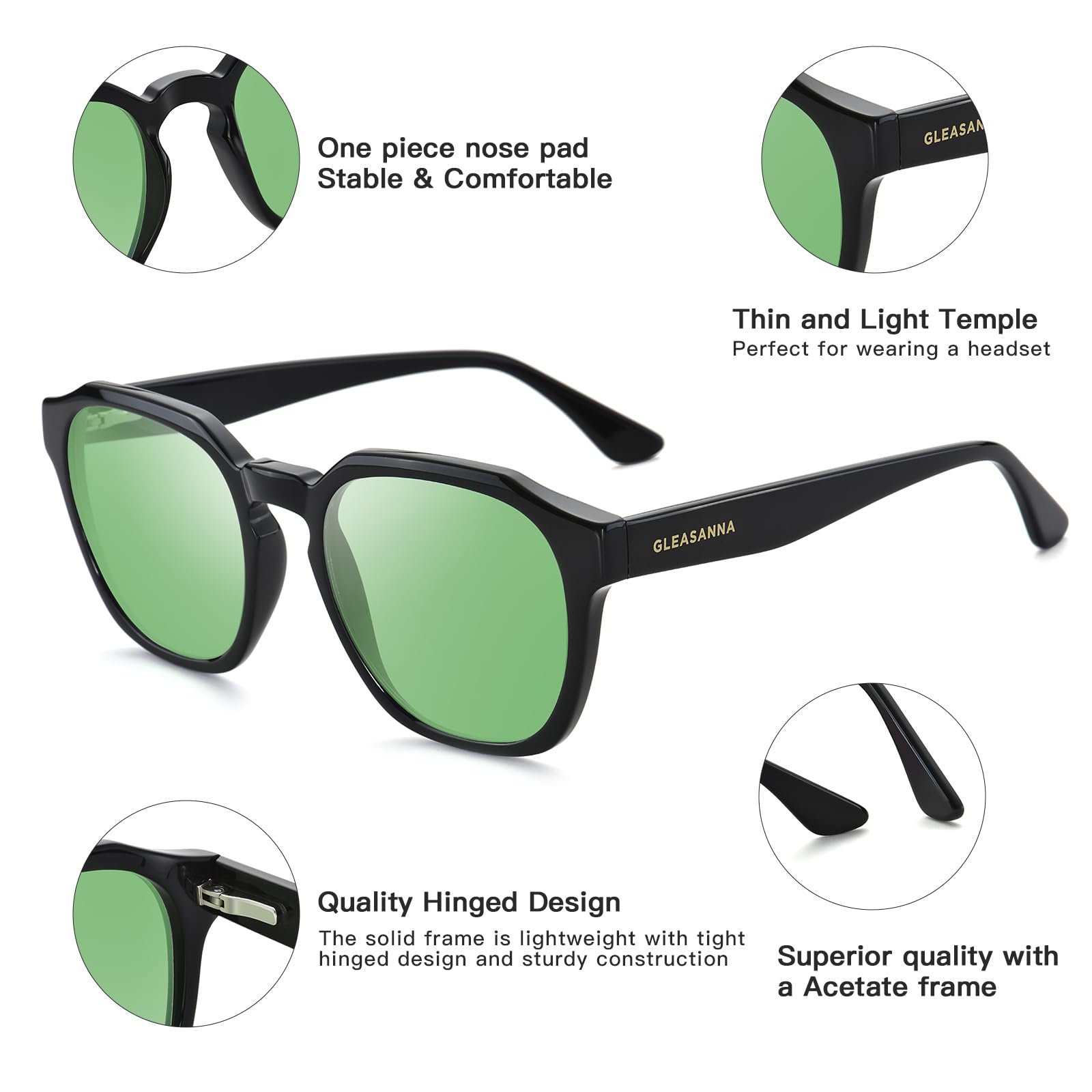 GLEASANNA Sleep Glasses for 99.9% Blue Light Glasses Dual AR Coatings Green Lens for Computer Gaming Reduce Eyestrain