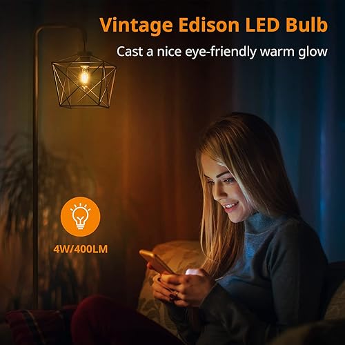 Miniatura 3 de LEPOWER Lámpara de pie, lámpara de pie negra con bombilla LED Edison de 4 W, lámpara de pie rústica E26 de 2800 K, lámparas de pie de granja para