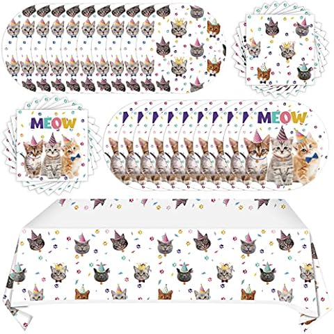 Katze Geburtstag Party Supplies Picks Kätzchen Papier Geschirr Set Katze Party Dekorationen Katze Thema Geburtstag Party Teller und Servietten Ideal Cover