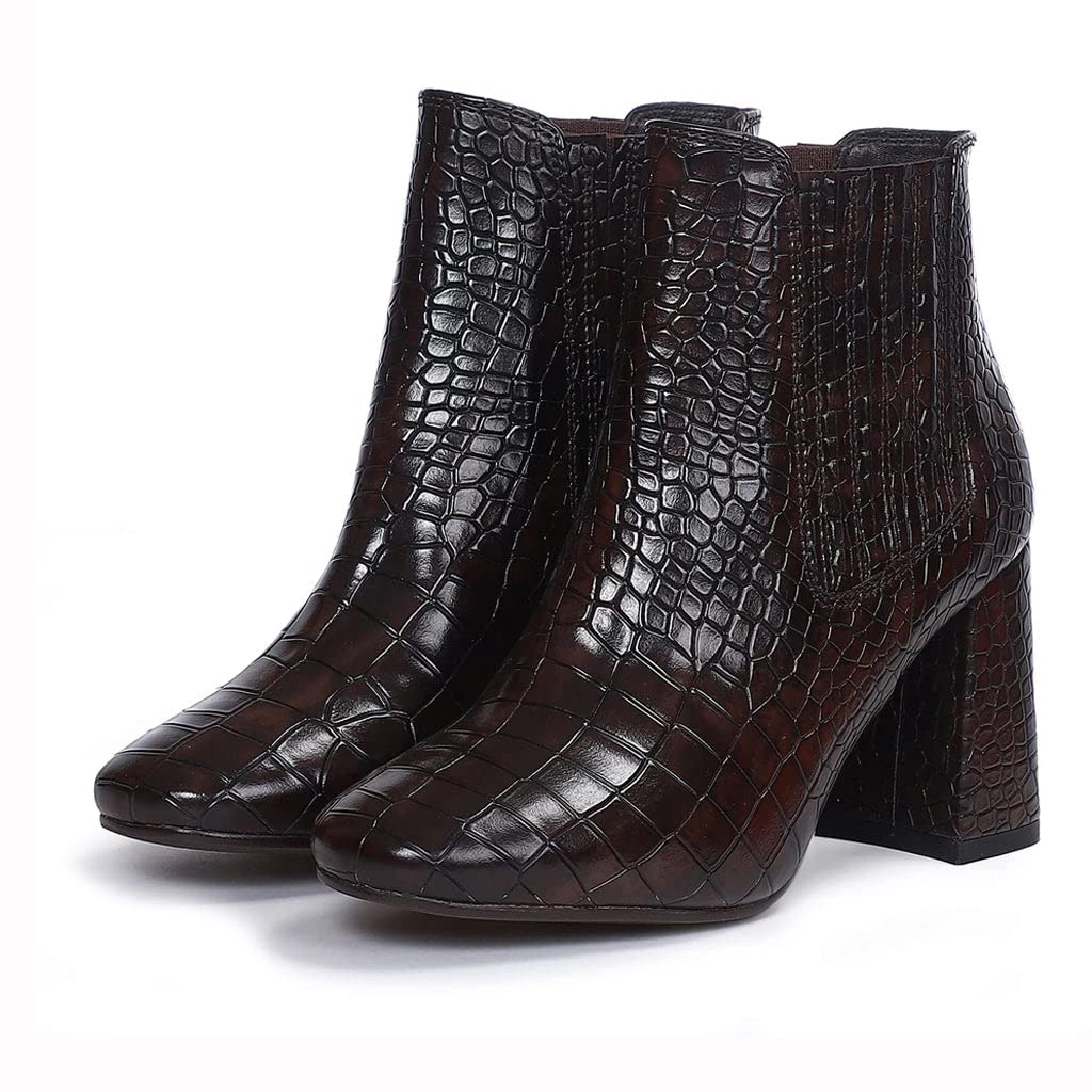 SaintG Womens Croc Embossed Vegan Leather Ankle Chelsea Boots (Brown, 6 UK) (B08R22WZYW) Amazon Price History, Amazon Price Tracker