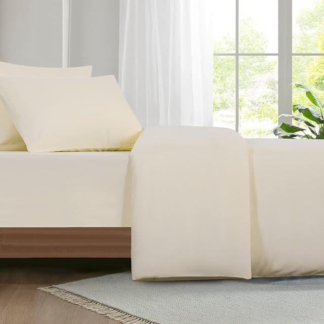 Aisbo Bed Sheet and Duvet Cover Set - 4 Piece King Bedding Sets with Fitted Sheet, Soft Microfiber Kingsize Duvet Cover and Pillowcase Set Cream