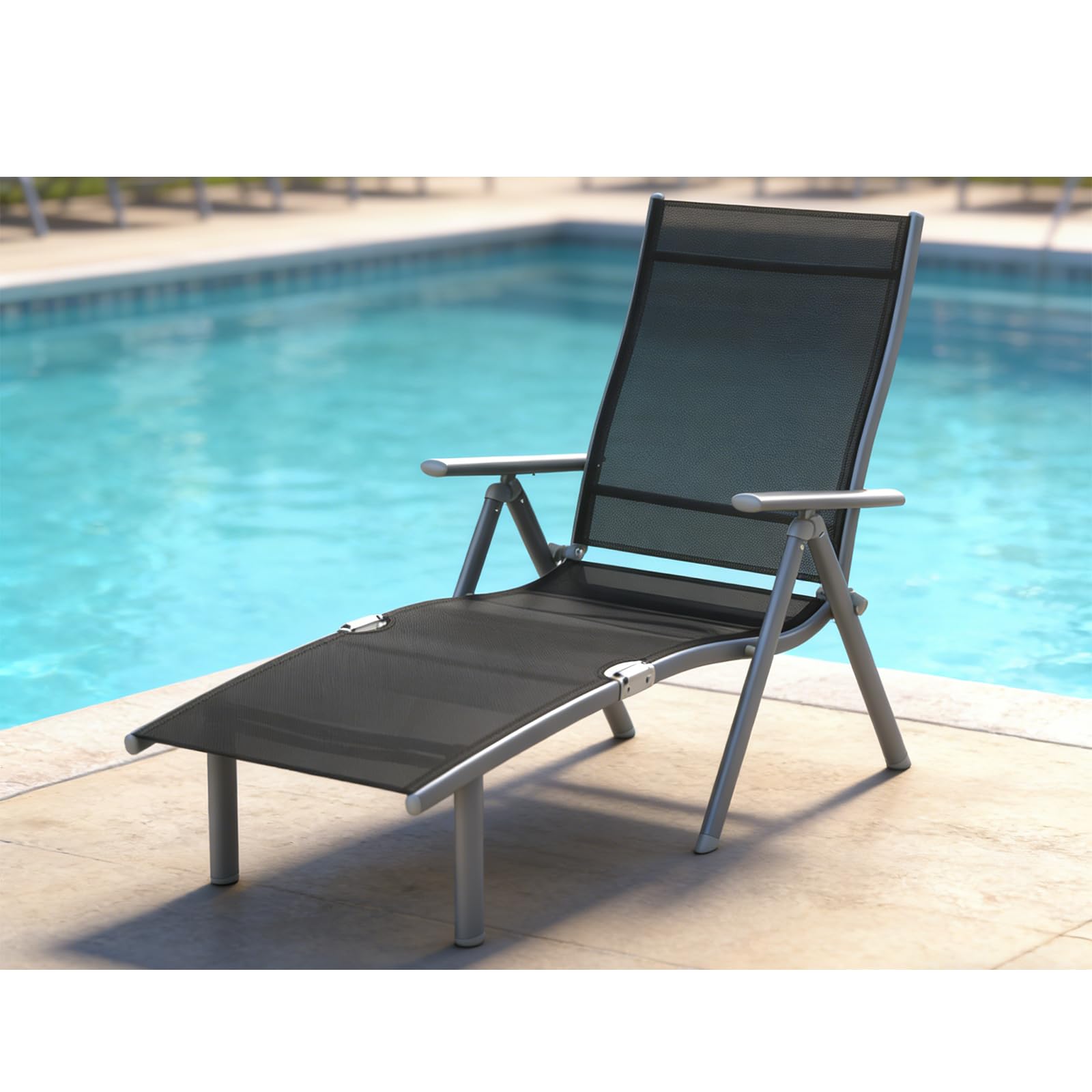 Soontrans Transat Jardin Exterieur 62X137X94.5 CM, La Chaise Longue avec Dossier Réglable sur 7 Positions, Chaise Longue Pliable Robuste avec Accoudoirs Charge 150 KG, pour Plage, Piscine, Noir