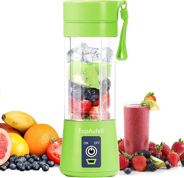TopAufell Portable Blender for Smoothies and Protein Milkshake,Handheld Electric Fruit Mixer Machine 380mL Rechargeable Personal Usb Blender,Six 3D Blades,Fruit Blender Home/School/Outdoors(Green)