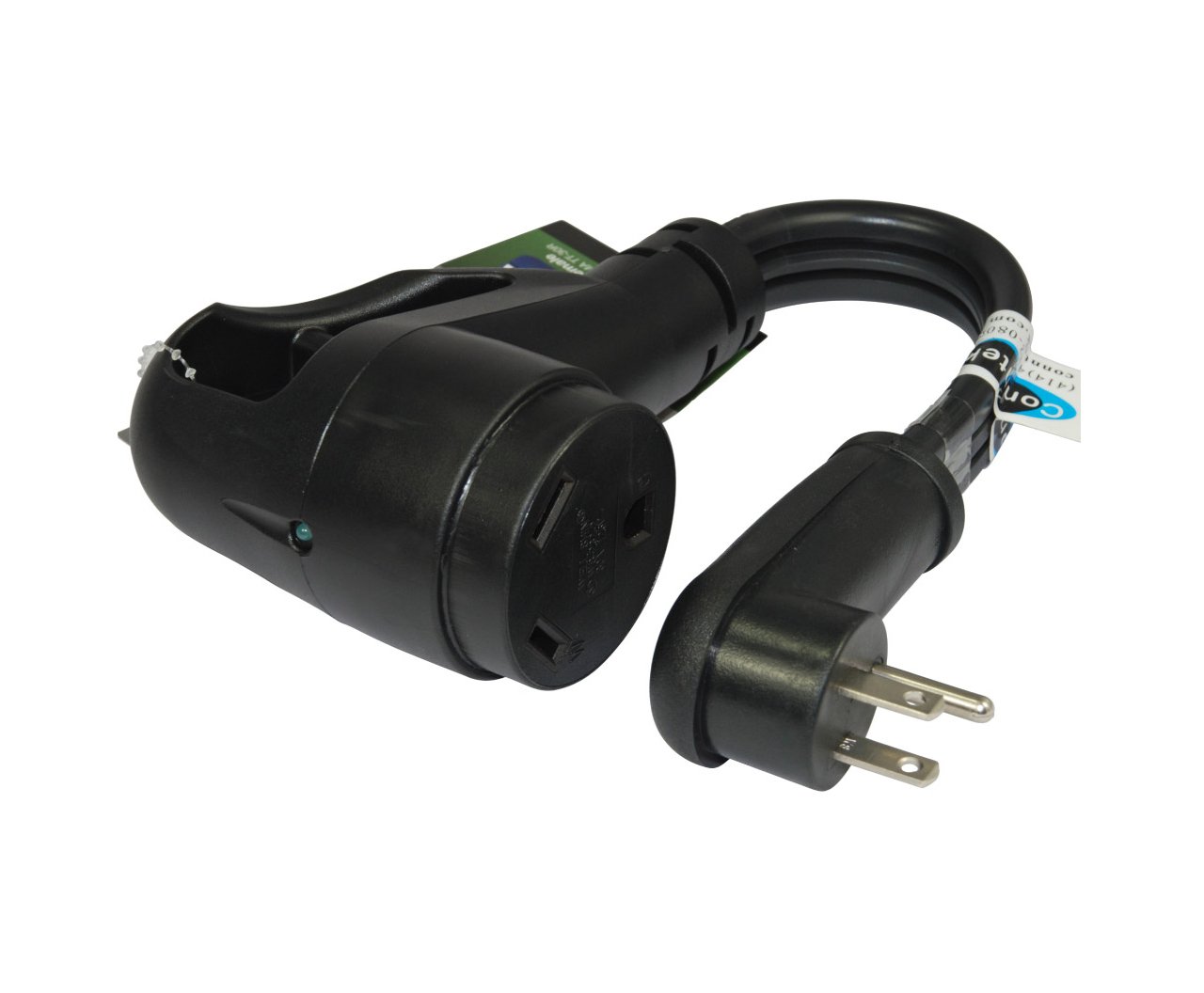 Conntek15202 1.2-Feet U.S 3 prong Elbow Plug to RV 30A lighted Ergo Grip Connector Adapter