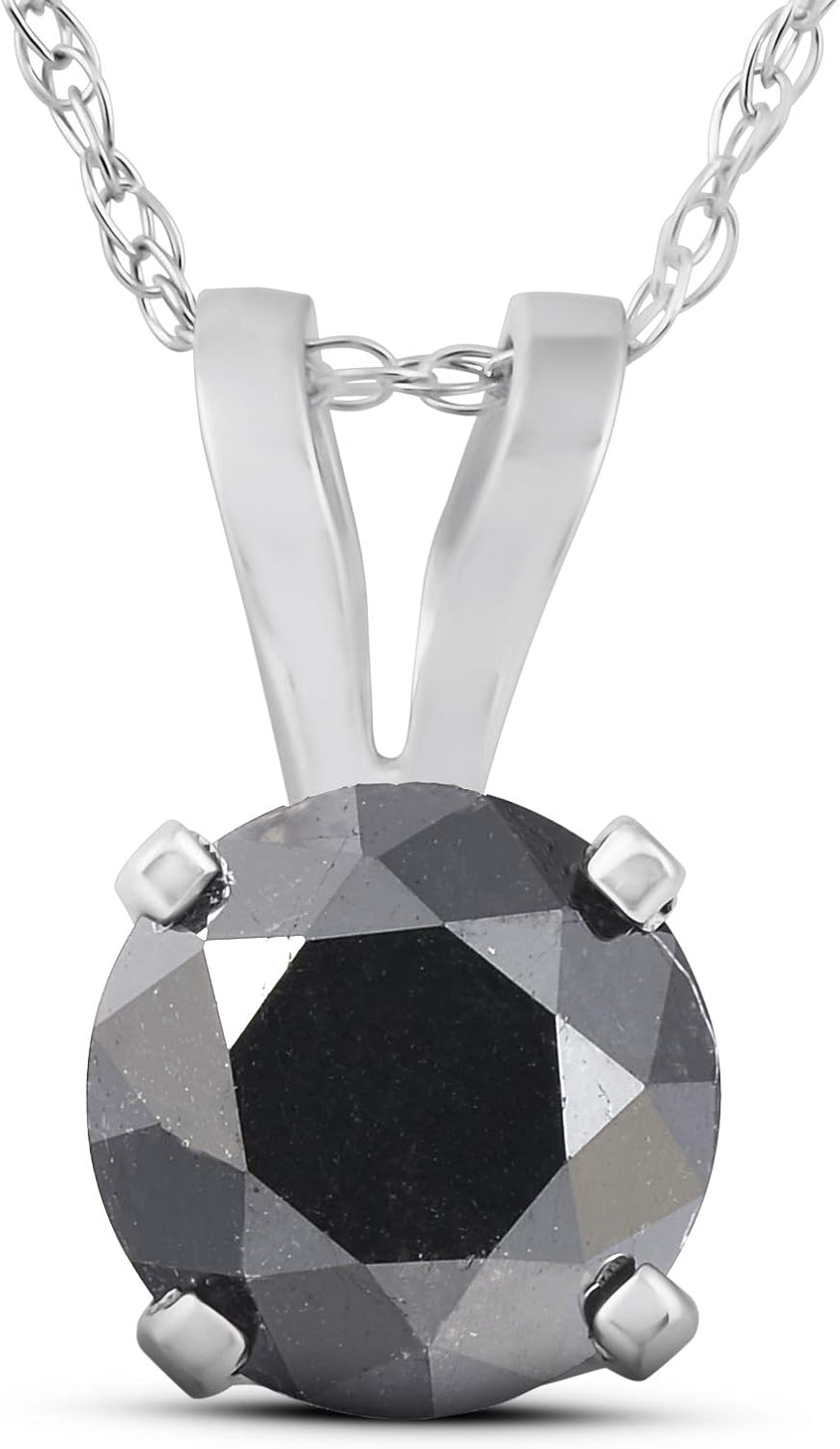 Pompeii 1 CT Black Diamond Solitaire Pendant-Necklace in White Gold on an 18" Chain