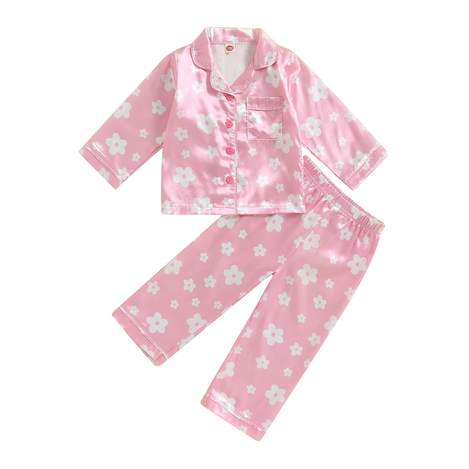 MAINESAKA Baby Girl Short Sleeve Button Down Tops And Shorts Snug Fit Pajamas Set 2 Piece Silk Satin Pjs Summer Sleepwear