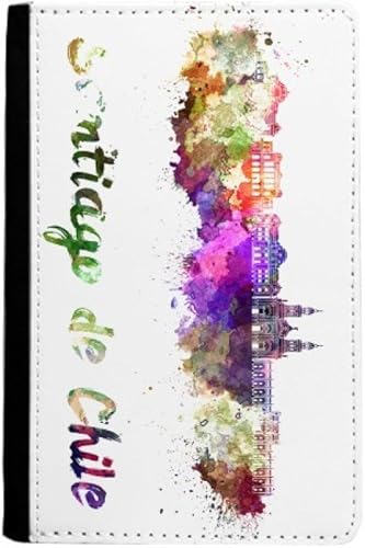 Santiago De Chile City Acuarela Pasaporte Titular Billetera Burse Billetera Funda Tarjeta Monedero, Multi colorido