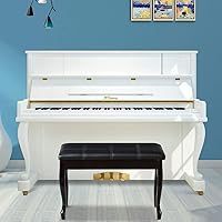Vista 4 de GOFLAME Taburete de banco de piano con cojín acolchado y almacenamiento de música, asiento de piano resistente con asiento acolchado de piel Negro