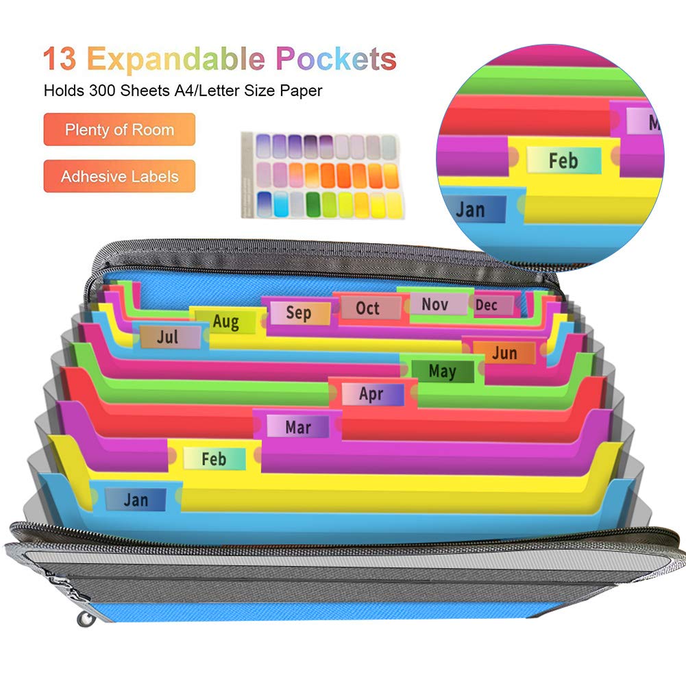 Classeur Soufflet 13 Pochettes A4 URFEDA - Organisateur Documents Extensible - Chemise Accordéon Verticale