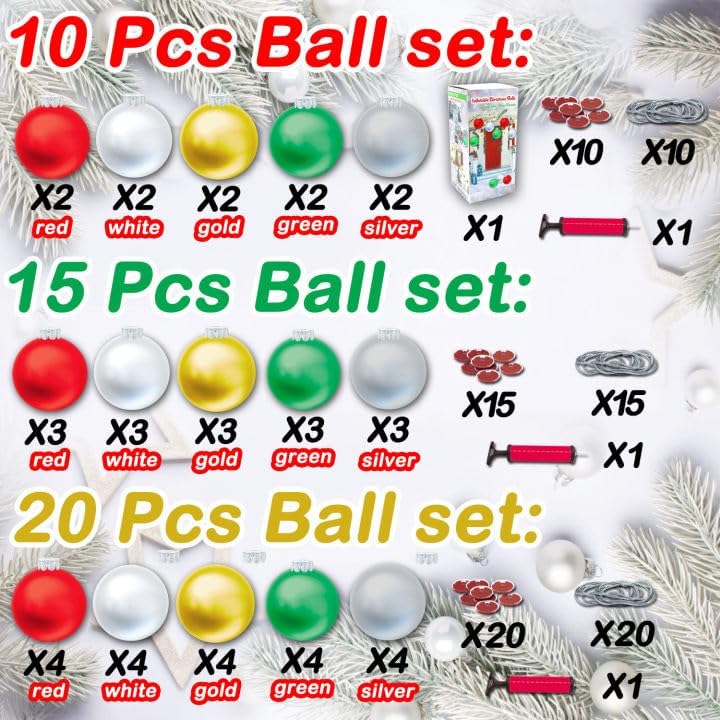 20 PCS Outdoor Christmas Decorations, 11 Inch Large Inflatable Balls, Ornaments for Front Door Yard, With Pump for New Year Festive (Red, Green, White, Gold, Silver) - Image 2