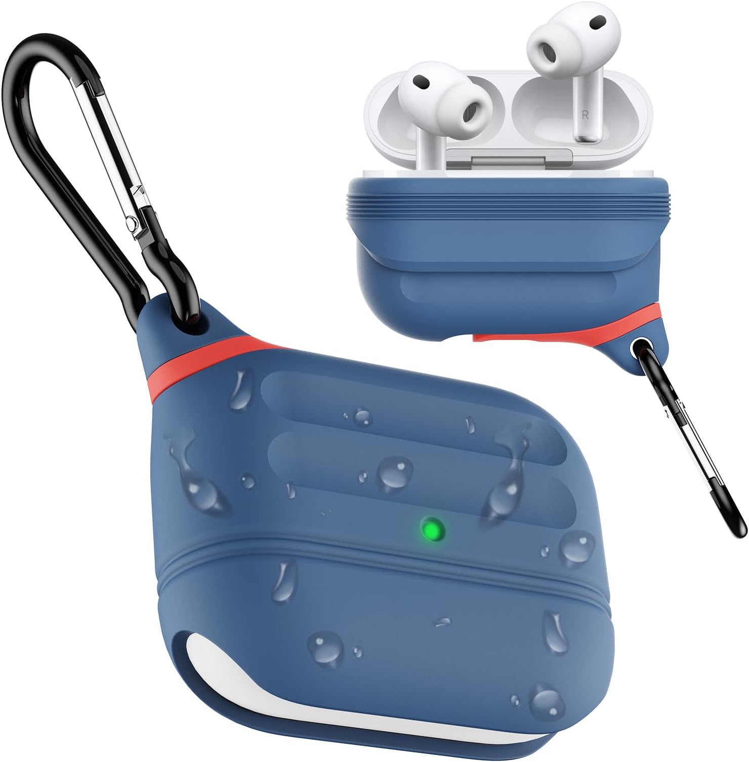 for AirPods Pro 3 Case Silicone - Waterproof, Shockproof, Drop Protection, Wireless Charging Supported, One-Piece Folding Design with Carabiner for AirPods Pro 3rd Gen (2025) - Blue