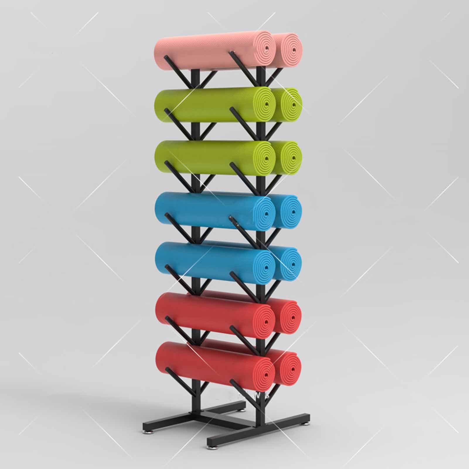 Support de tapis de yoga à 7 niveaux, support de rangement en mousse métallique pour rouleaux, équipement de rangement pour tapis de yoga, facile à installer