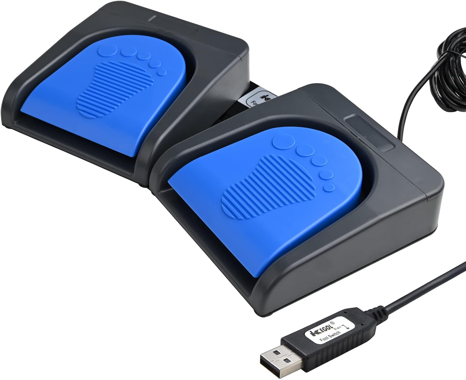 iKKEGOL Upgraded USB Foot Double Switch Pedal Assembly Control Two 2 Key Footswitch Program Customized Computer Keyboard Mouse Game Action HID (Blue Pedal)