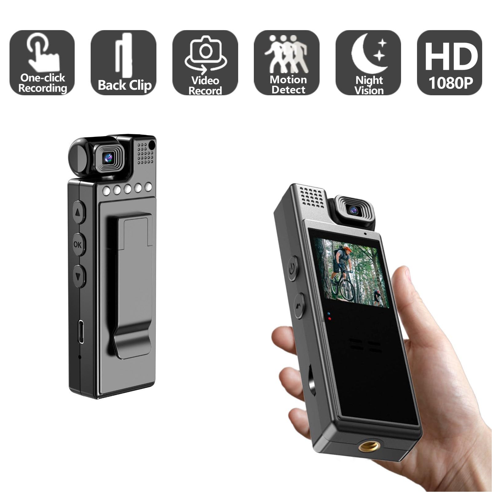 Caméra de Sport à Fixation arrière, étanche et résistante aux Chocs, enregistreur vidéo Portable 1080P avec Objectif Rotatif à 180° et écran de 1,3 Pouce, pour Le Cyclisme, la